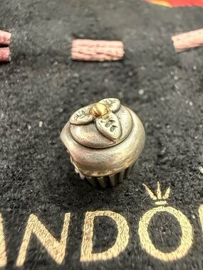 Authentic Pandora Retired Two-Tone Cupcake Charm S925 & 14K Gold 790417